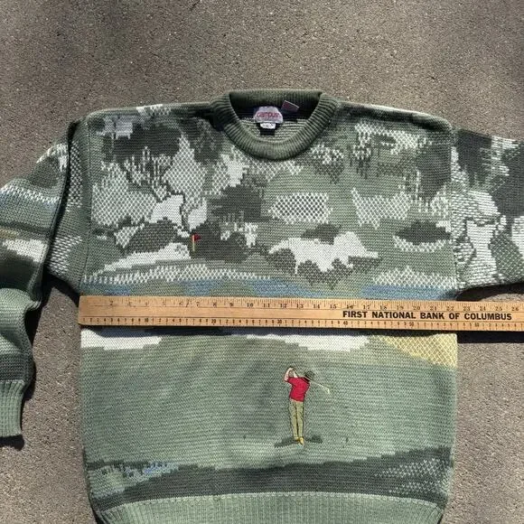 Vintage 80s Campus Green Golf Crewneck Sweater AOP Rare Acrylic Men's Size XL - Picture 7 of 9